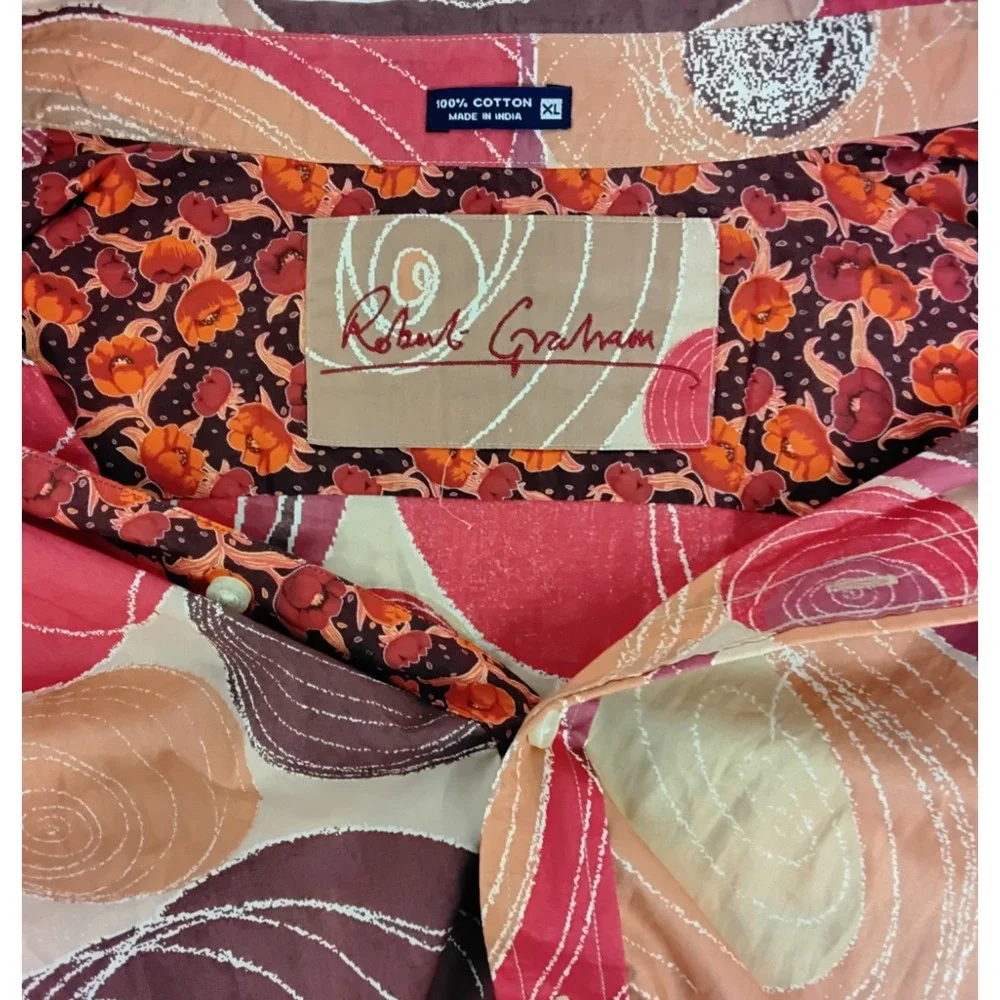 Robert Graham Button -Up Shirt Men's XL 100% Cotton Red Circular Print #Z5784